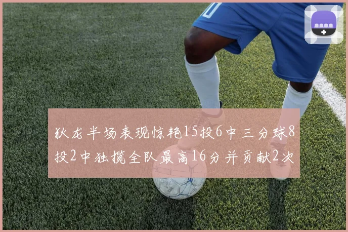狄龙半场表现惊艳15投6中三分球8投2中独揽全队最高16分并贡献2次抢断